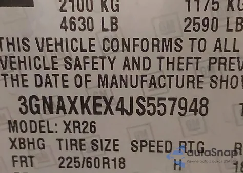 2018 Chevrolet Equinox Lt z USA, uszkodzony, nr VIN 3GNAXKEX4JS557948